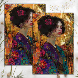 VICTORIAANS  DAME DECOUPAGE TISSUEPAPIER