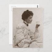 Victoriaans dame drink thee, foto zwart-wit briefkaart (Voorkant / Achterkant)