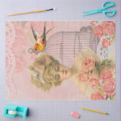  Victoriaans dame en Birdcage. Tissuepapier (Craft)