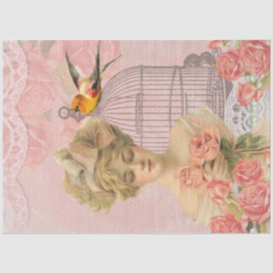  Victoriaans dame en Birdcage. Tissuepapier