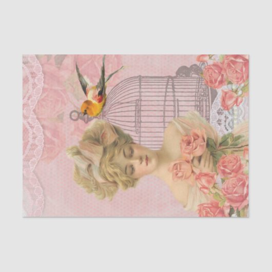  Victoriaans dame en Birdcage. Tissuepapier (Voorkant)