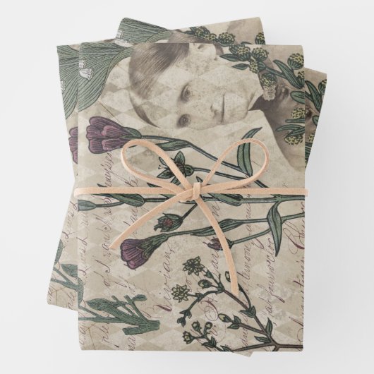 Victoriaans dame en bloemen inpakpapier vel (In situ)