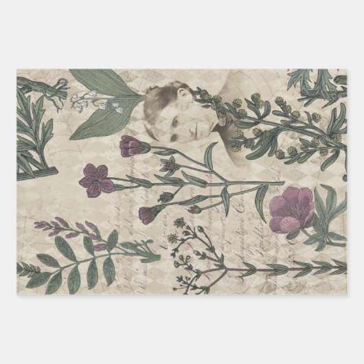 Victoriaans dame en bloemen inpakpapier vel (Voorkant)