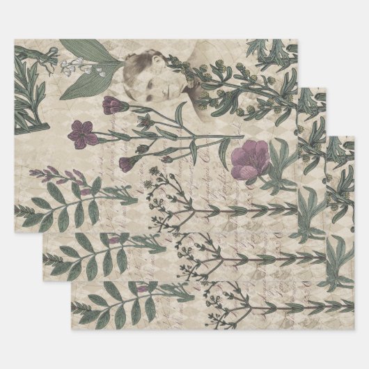 Victoriaans dame en bloemen inpakpapier vel (Set)