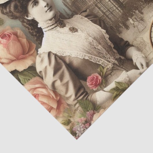  Victoriaans dame en fietscollage Tissuepapier (Detail)