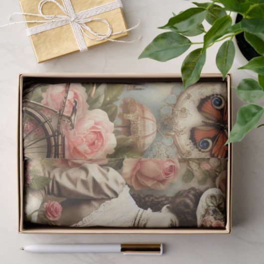  Victoriaans dame en fietscollage Tissuepapier (Geschenk)