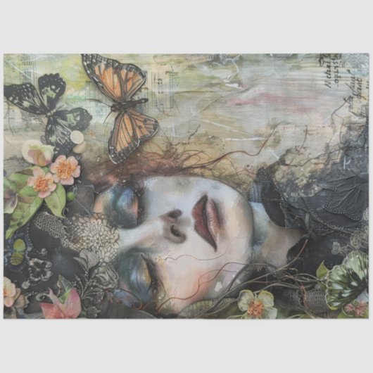  Victoriaans Dame en Vlinder Ephemera Tissuepapier (Voorkant)