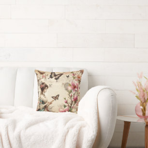  Victoriaans dame en vlinders decoupage Kussen