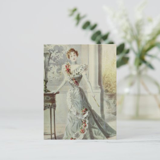 Victoriaans Dame -  Frans Mode-grijs jurk Briefkaart (Staand voorkant)