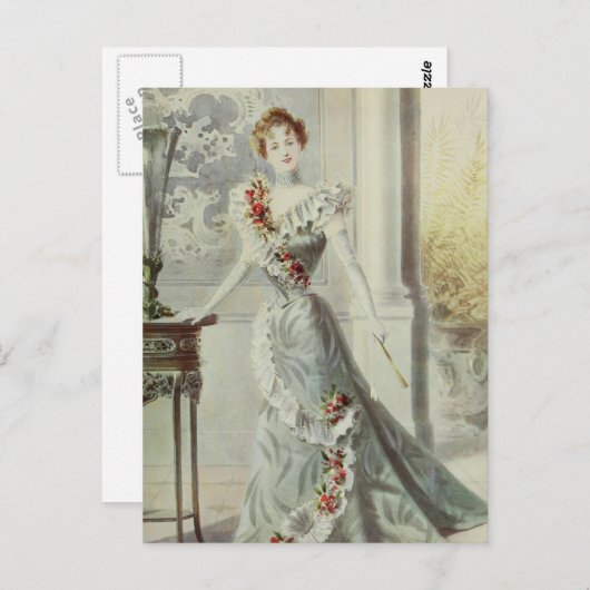 Victoriaans Dame -  Frans Mode-grijs jurk Briefkaart (Voorkant / Achterkant)