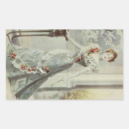 Victoriaans Dame -  Frans Mode-grijs jurk Rechthoekige Sticker (Voorkant)