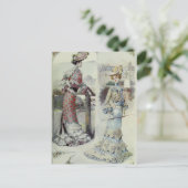 Victoriaans Dame –  Franse Mode- Blauwe Jurk Briefkaart (Staand voorkant)