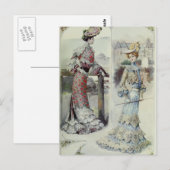 Victoriaans Dame –  Franse Mode- Blauwe Jurk Briefkaart (Voorkant / Achterkant)