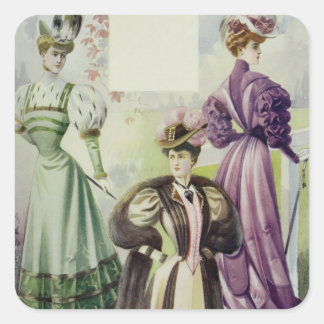 Victoriaans dame -  franse Mode-bruine jurk Vierkante Sticker