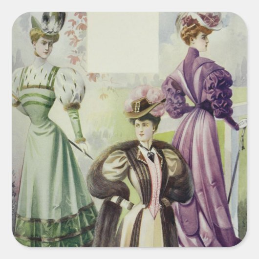 Victoriaans dame -  franse Mode-bruine jurk Vierkante Sticker (Voorkant)