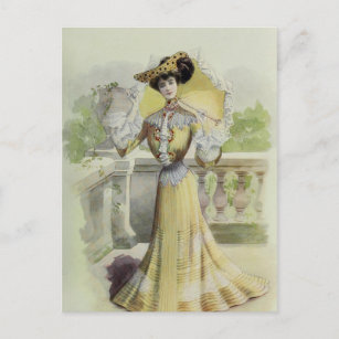 Victoriaans dame- Franse Mode-Gele dress Briefkaart