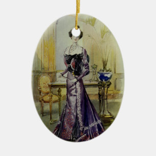 Victoriaans dame- Franse Mode-Gele dress Keramisch Ornament
