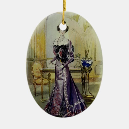 Victoriaans dame- Franse Mode-Gele dress Keramisch Ornament (Voorkant)