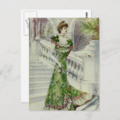 Victoriaans Dame -  Franse Mode - Groene jurk Briefkaart (Voorkant / Achterkant)