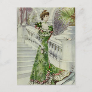 Victoriaans Dame -  Franse Mode - Groene jurk Briefkaart