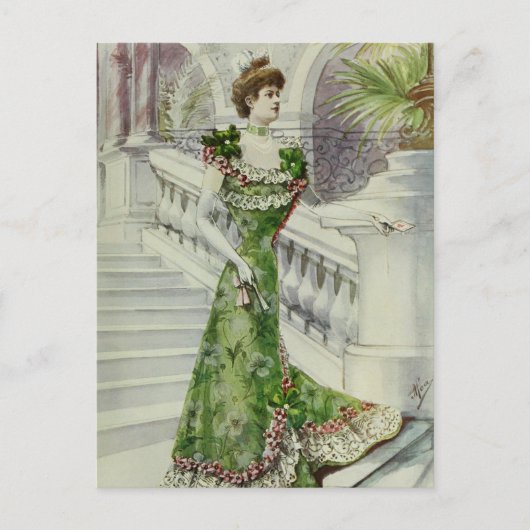 Victoriaans Dame -  Franse Mode - Groene jurk Briefkaart (Voorkant)