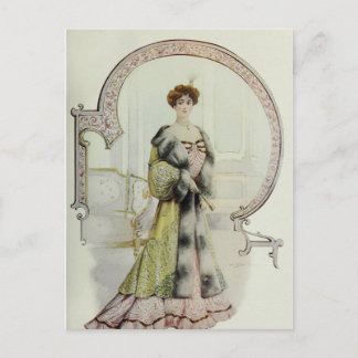 Victoriaans dame- Franse Mode-perzik jurk Briefkaart