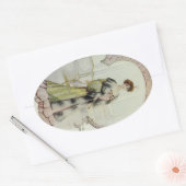 Victoriaans dame- Franse Mode-perzik jurk Ovale Sticker (Envelop)