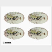 Victoriaans dame- Franse Mode-perzik jurk Ovale Sticker (Vel)
