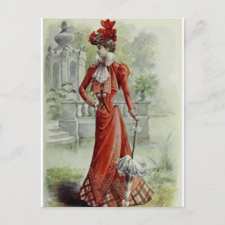 Victoriaans Dame -  Franse Mode - Red Dres Briefkaart