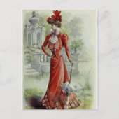 Victoriaans Dame -  Franse Mode - Red Dres Briefkaart (Voorkant)