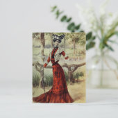 Victoriaans Dame – Franse Mode – Rode jurk Briefkaart (Staand voorkant)