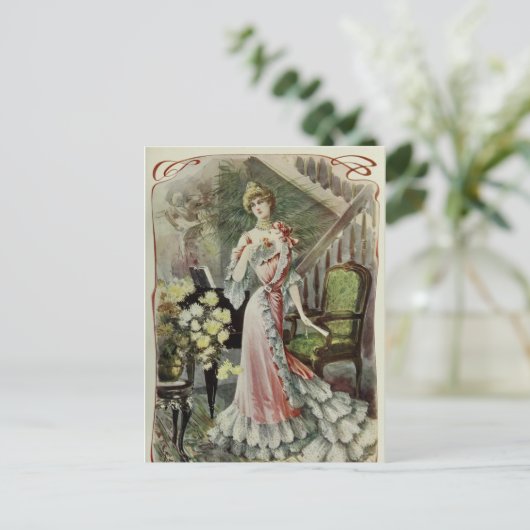 Victoriaans Dame – Franse Mode – Rode jurk Briefkaart (Staand voorkant)