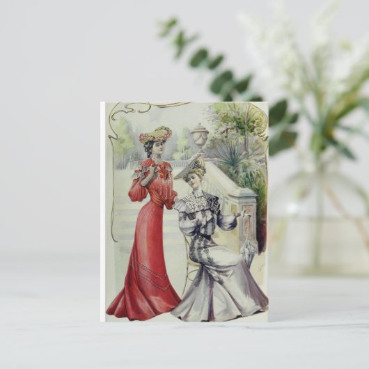 Victoriaans Dame –  Franse Mode – Rode jurk Briefkaart (Staand voorkant)