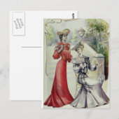 Victoriaans Dame –  Franse Mode – Rode jurk Briefkaart (Voorkant / Achterkant)
