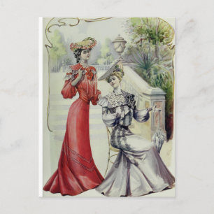 Victoriaans Dame –  Franse Mode – Rode jurk Briefkaart