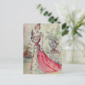 Victoriaans Dame -  Franse Mode-Roze Jurk Briefkaart (Staand voorkant)