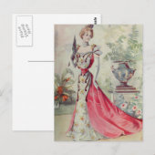 Victoriaans Dame -  Franse Mode-Roze Jurk Briefkaart (Voorkant / Achterkant)
