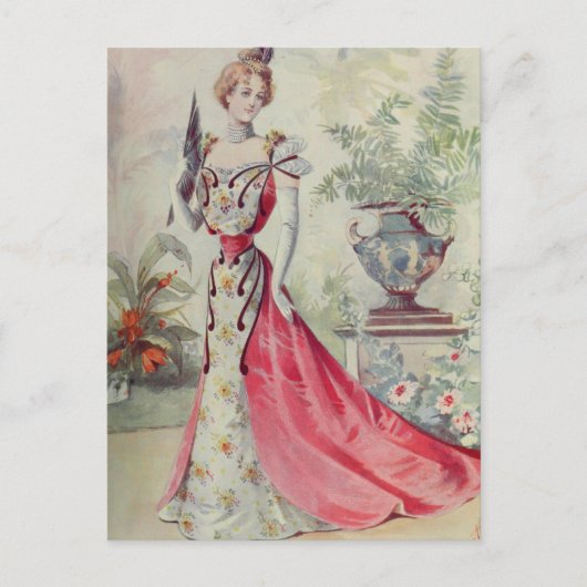 Victoriaans Dame -  Franse Mode-Roze Jurk Briefkaart (Voorkant)