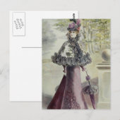 Victoriaans Dame –  Franse Mode-roze jurk Briefkaart (Voorkant / Achterkant)