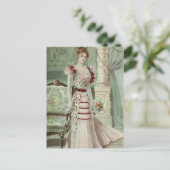 Victoriaans dame- Franse Mode -Roze jurk Briefkaart (Staand voorkant)