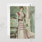 Victoriaans dame- Franse Mode -Roze jurk Briefkaart (Voorkant / Achterkant)