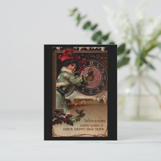  Victoriaans Dame Gelukkig Nieuwjaar Briefkaart (Staand voorkant)