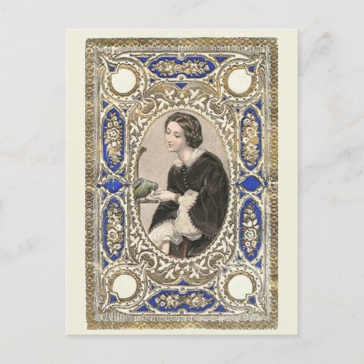 Victoriaans dame, haar vogel voeden,  stijl briefkaart (Voorkant)