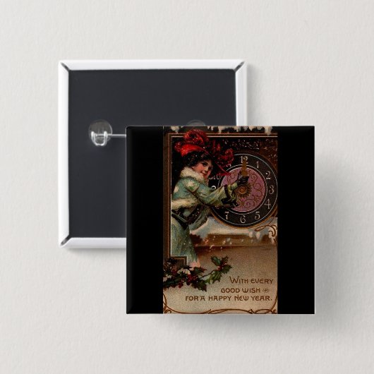 Victoriaans dame Happy Nieuwjaar Pin Button (Voorkant /achterkant)