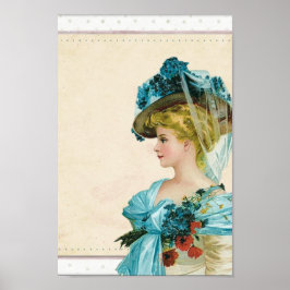 Victoriaans dame in blauw Floral Poster
