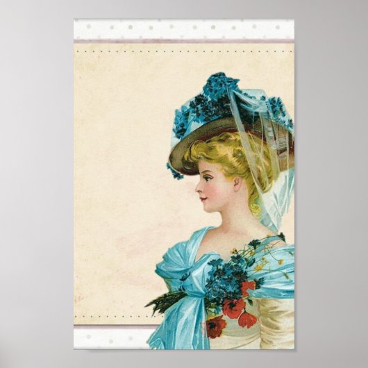  Victoriaans dame in blauw Floral Poster (Voorkant)