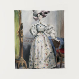 Victoriaans dame in bloemenrok - Elegante Vintage  Wandkleed