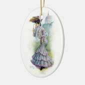 Victoriaans dame in de Lavender Dress Keramisch Ornament (Links)