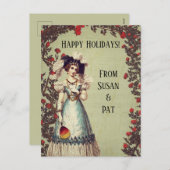 Victoriaans dame in de Rode Rozentuin met ventilat Feestdagenkaart (Voorkant / Achterkant)