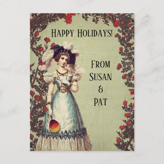 Victoriaans dame in de Rode Rozentuin met ventilat Feestdagenkaart (Voorkant)